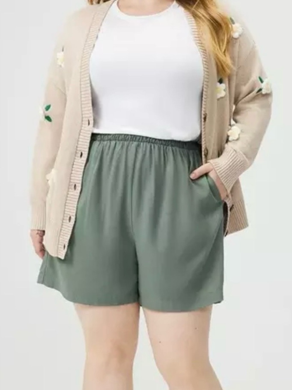 Torrid Pull-On Washable Challis Olive Relaxed Elastic-Waist Shorts NWT Size 0 L - Picture 2 of 6